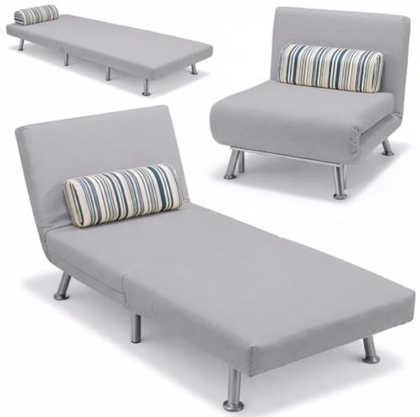 BAKAJI Schlafsofa, Einzelbett, Gestell aus Metall, Bezug aus Baumwolle, gepolstert, Rückenlehne mit 5 Positionen verstellbar. Maße 75 x 70 x 75 cm.
