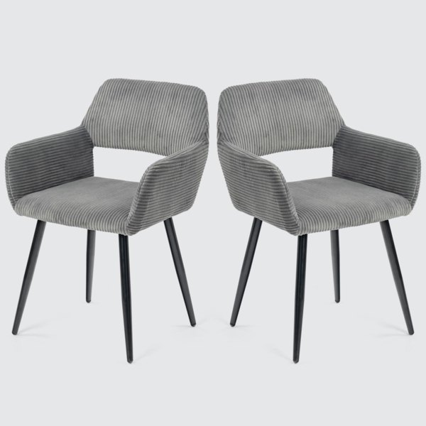 MEUBLE COSY Esszimmerstuhl 2er Set Küchenstuhl Polsterstuhl Wohnzimmerstuhl Sessel mit Armlehne, Sitzfläche aus Cordstoff, Metallbeine, Grau