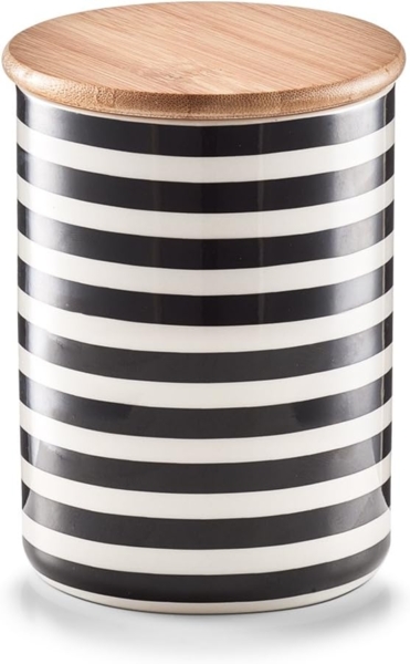 ZELLER 19823 Vorratsdose STRIPES 580 ml, Keramik/Bambus, schwarz/weiß, Ø 10 x 13 cm