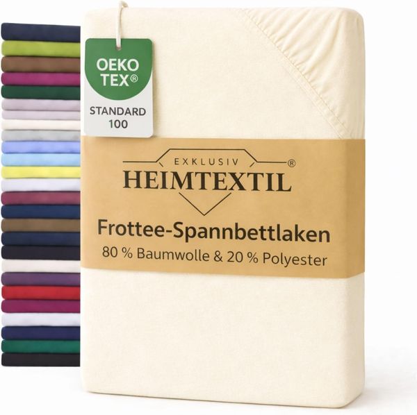 EXKLUSIV HEIMTEXTIL Frottee Spannbettlaken Premium 180 - 200 x 200 cm Naturweiß 80% Baumwolle 20% Polyester Öko - Tex Zertifiziert Bed-Sheet Bettlaken Spannbetttuch