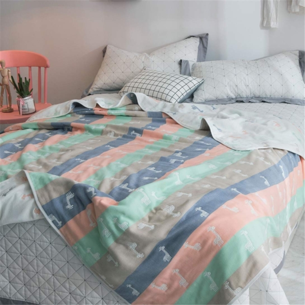 Hayisugal Kuscheldecke zweiseitig Tagesdecke Bettüberwurf 100% Baumwolle Kinder Überwurf Decke Baumwolldecke Bunte Decke Kinder Bettdecke Decken Winter Decke Sofa Decke, Giraffe, 120x150 cm Bild 3