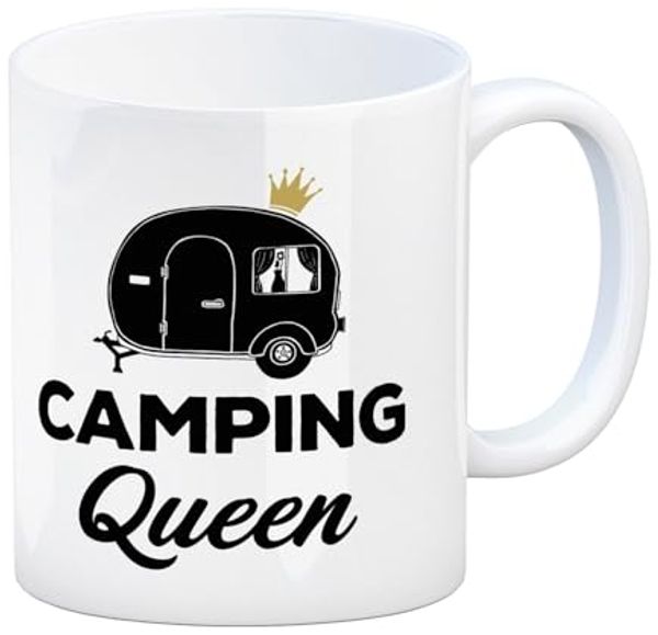 speecheese Tasse Camping Queen Kaffeebecher mit Wohnwagen Motiv Wohnmobil Krone Urlaub