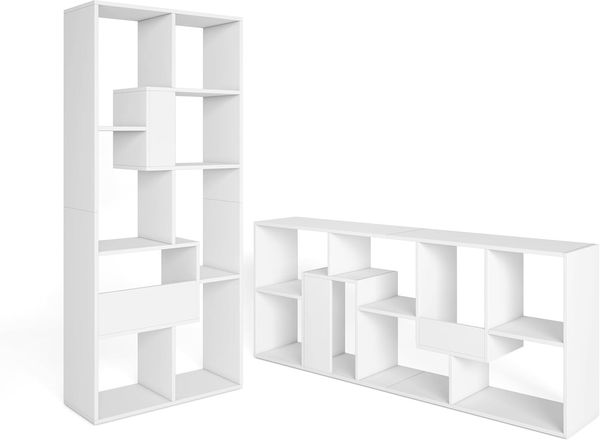 Skraut Home - Designregal - 161 x 69 x 25 cm - Vertikales oder horizontales Bücherregal - Zick-Zack-Modell - Einfache Montage - Sehr widerstandsfähig - Weißes Holz