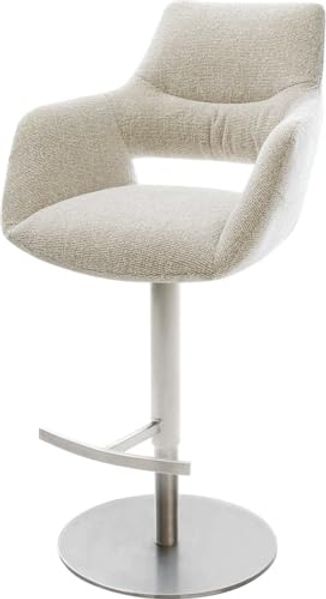 Barstuhl Yago-Flex Webstoff Soft Beige Drehfuß höhenverstellbar Edelstahl Silberfarben Taschenfederkern