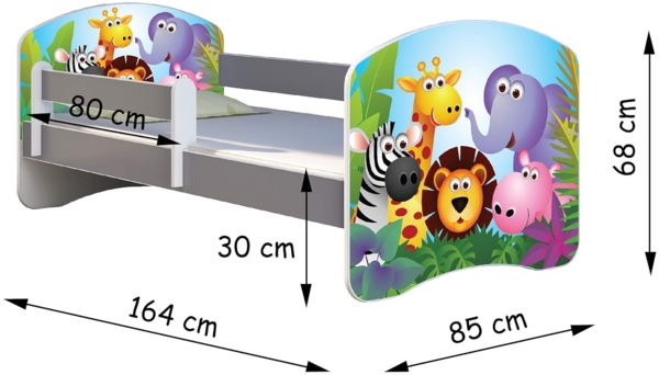 ACMA Kinderbett Jugendbett mit Einer Schublade und Matratze Grau mit Rausfallschutz Lattenrost II (15 Sweet Kitty, 160x80) Bild 3