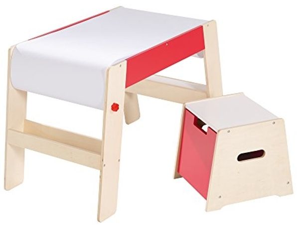 roba Maltisch & Hocker Set - inkl. Stuhl & Papierrolle - Holz - Natur / Rot