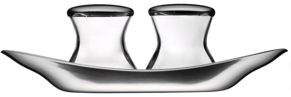 WMF Salz- / Pfefferstreuer Wagenfeld, (1x Salzstreuer, 1x Pfefferstreuer (Höhe 6 cm) 1x Teller (Länge 17 cm), 3-tlg)