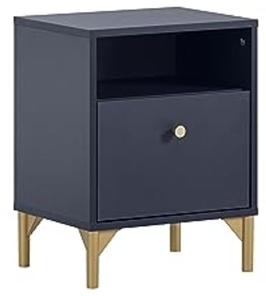 Schildmeyer Nachttisch Alfa, Holzwerkstoff, Nachtblau/goldfarben, 40,3 x 33 x 53,2 cm