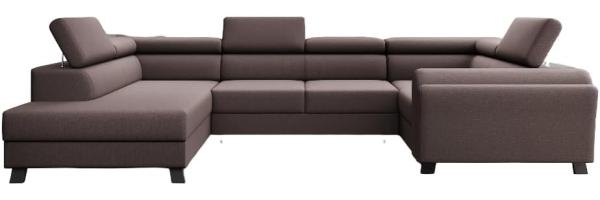 Designer Sofa Emilio mit Schlaf- und Klappfunktion Stoff Dunkelbraun Links