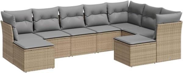 vidaXL 9-tlg. Garten-Sofagarnitur mit Kissen Beige Poly Rattan 3250408