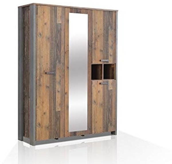 Möbel-Eins CASSIA Kleiderschrank 4-trg, Material Dekorspanplatte, Old Wood Vintage/betonfarbig