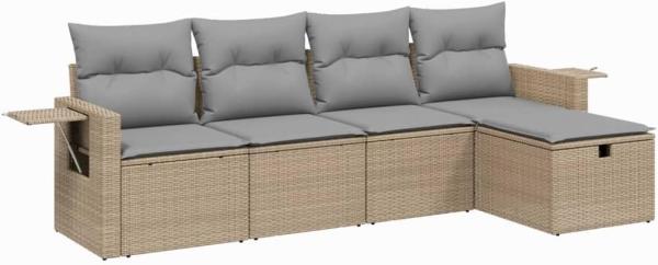 vidaXL 5-tlg. Garten-Sofagarnitur mit Kissen Beige Poly Rattan