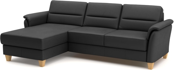 CAVADORE Leder-Ecksofa Palera mit Longchair / Landhaus-Couch mit Federkern, Bettfunktion + Bettkasten / 244 x 89 x 163 / Leder Schwarz