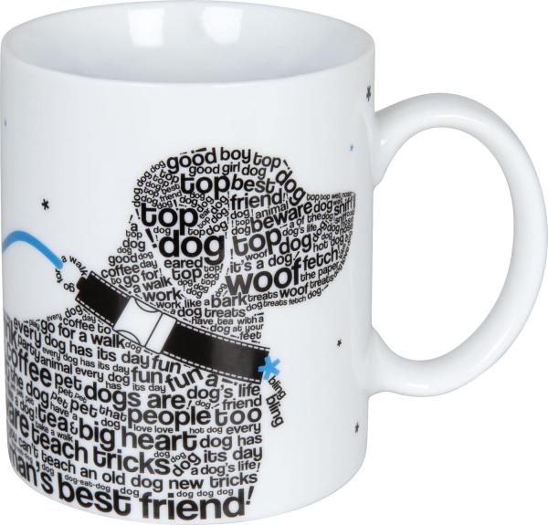 Könitz Criss Cross Animals Hund Becher, Kaffeebecher, Kaffeetasse, Kaffee Tasse, Teetasse, Porzellan, Weiß / Schwarz / Blau, 300 ml, 11 1 002 2304