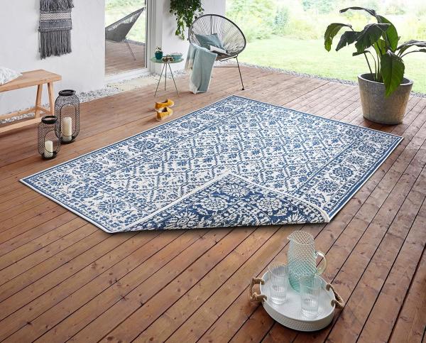 In- & Outdoor Wendeteppich Curacao Blau Creme - 200x290x0,5cm