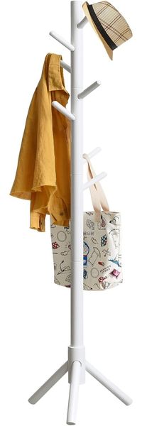 IBUYKE Garderobenständer, freistehender Kleiderständer, Massivholz Garderobe in Baumform mit 8 Haken, für Heim- oder Bürokleidung, Schals, Handtaschen, Weiß RF-1194