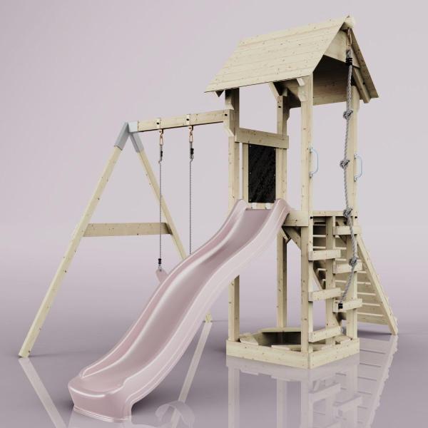 PolarPlay Spielturm Göteborg aus Holz in Rosa