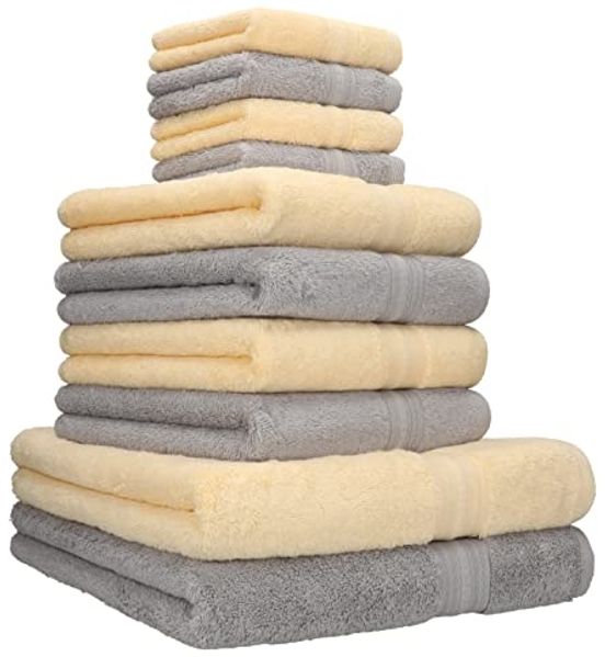 Betz Handtuch Set 10 TLG. Handtuch Set GOLD Farbe beige & Silbergrau, 100% Baumwolle (Set, 10-St), 2 Duschtücher 4 Handtücher 4 Seiftücher