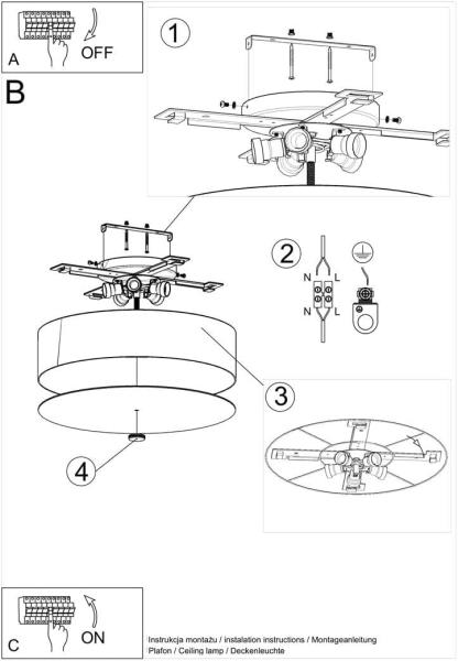 Deckenleuchte, Schwarz, Weiß, Stoff, Glas, Stahl, L 50 cm Bild 8