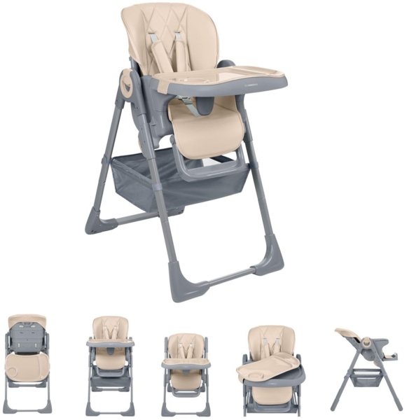 Kikkaboo Kinderhochstuhl Comfy höhenverstellbar, Gurt, Doppeltablett, klappbar braun