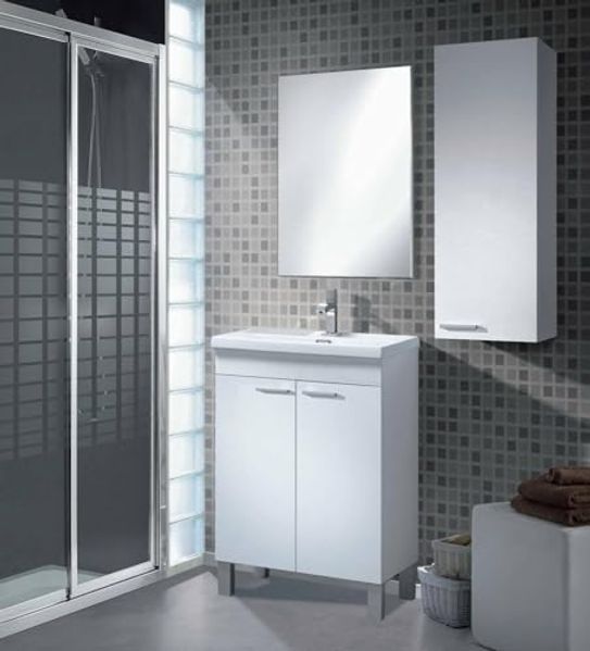 Dmora - Torrance Wandschrank, Badezimmersäulenschrank mit 1 Tür, Hängewandschrank mit 1 Regal, 30x25h85 cm, Glanzweiß