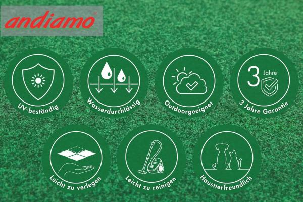 andiamo Kunstrasen Outdoor wasserdurchlässig, Rasenteppich wetterfest, Drainage-Noppen, UV-beständig, für Balkon und Garten, Farbe:Grün, Größe:200x300 cm Bild 4