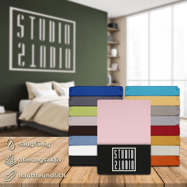 STUDIO Basic Spannbettlaken 140x200 cm, 100% gekämmte Baumwolle, Oeko-TEX 100, Markenqualität, Bettlaken Spannbetttuch Jersey 140x200 - Puder Bild 6