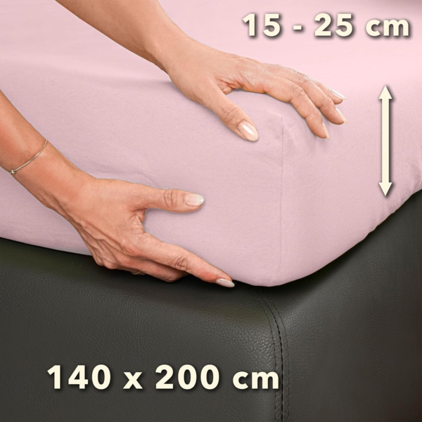 STUDIO Basic Spannbettlaken 140x200 cm, 100% gekämmte Baumwolle, Oeko-TEX 100, Markenqualität, Bettlaken Spannbetttuch Jersey 140x200 - Puder Bild 4