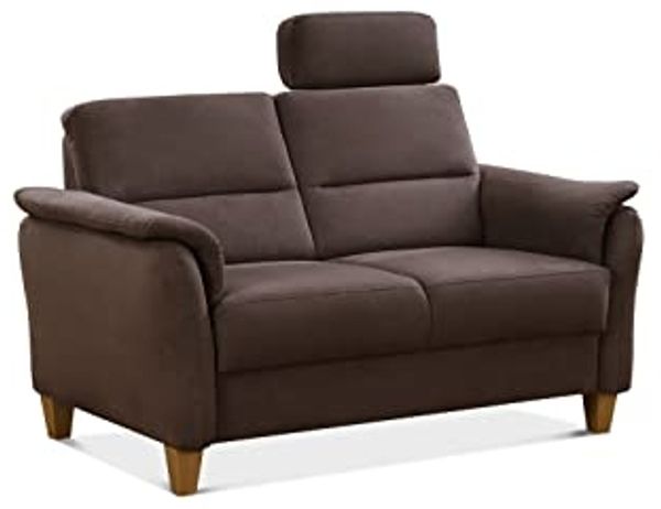 CAVADORE 2er-Sofa Palera mit Federkern / Kompakte Zweisitzer-Couch im Landhaus-Stil / inkl. 1 Kopfstütze / 149 x 89 x 89 / Mikrofaser, Braun