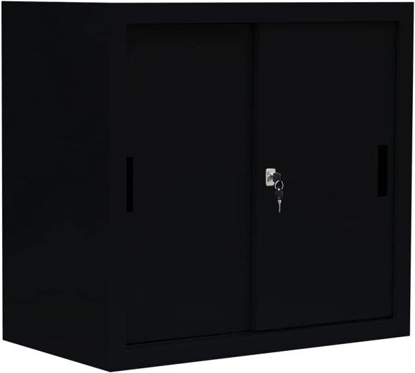 Schiebetürenschrank Schiebetüren Büro Aktenschrank Sideboard aus Stahl Schwarz 750 x 800 x 450 mm (H x B x T) 550089