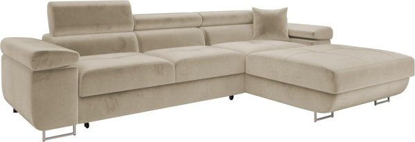 Ecksofa Torezio Mini mit Bettkasten, Schlaffunktion und Einstellbare Kopfstützen (Farbe: Manila 02, Seite: Rechts)
