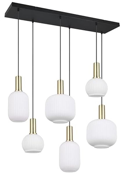 Retro Pendelleuchte DIVA 6-flammig mit Glasschirmen in Weiß, Breite 92cm