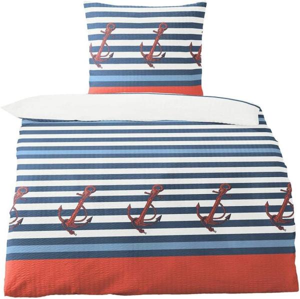 TRAUMSCHLAF Bettwäsche Anker, Seersucker, 2 teilig, leichte Seersucker Qualität