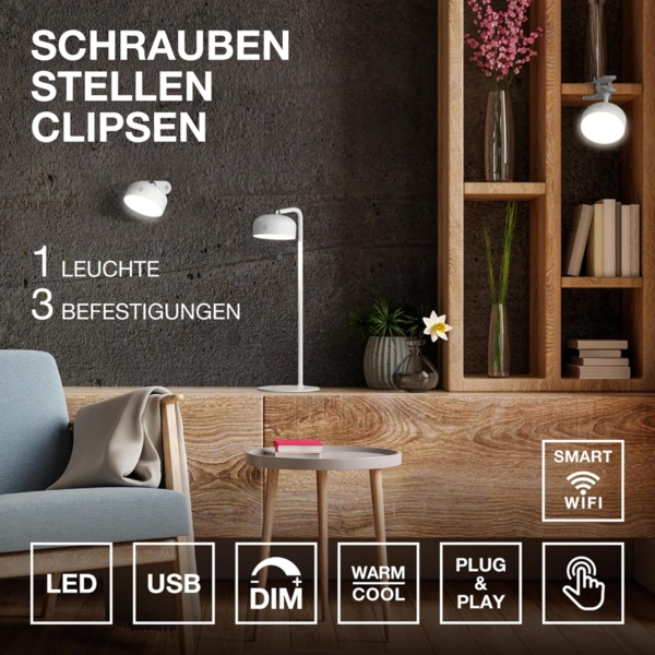 OSRAM LED-Tischleuchte, 1,8W, 3000K, 140lm, warmweiß, Dimmbar, IP20, weiß Bild 2
