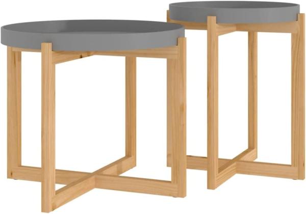 vidaXL Couchtische 2 Stk. Grau Holzwerkstoff und Massivholz Kiefer