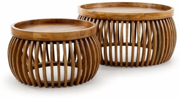 Liadomo Couchtisch Laos, Wohnzimmertisch, Beistelltisch, rund, Holzstrebengestell (2-St, 2er-Set), Mangoholz massiv, Tischplatte und Form rund