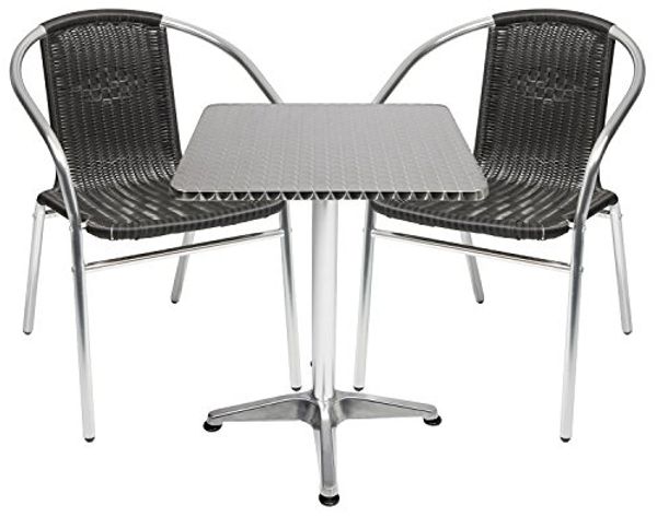 Bistrogarnitur eckig 3-teilig Aluminium - Rattan / Schwarz