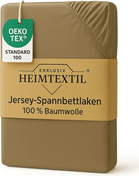 EXKLUSIV HEIMTEXTIL Marke Jersey Spannbettlaken 90 x 200 cm Sand 100% Baumwolle Öko - Tex Zertifiziert Bed-Sheet Bettlaken Spannbetttuch Topper Leinentuch
