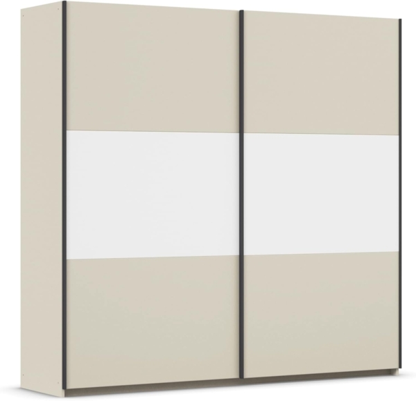 Rauch Möbel Neo, Schwebetürenschrank, Kleiderschrank, Kleiderschränke, Garderobe, Schrank mit Stauraum, 2-türig, Farbe Champagner/Alpinweiß, 218 x 210 x 59 cm
