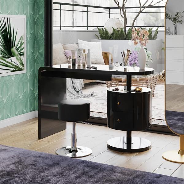 Schminktisch Lara Schwarz Hochglanz 120 cm 2 Schubladen Vicco