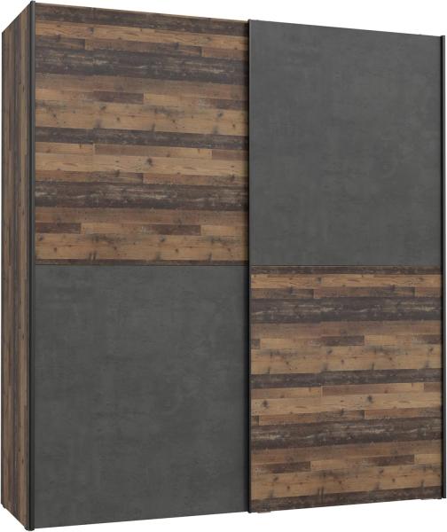 Forte 'Dederik' Schwebetürenschrank, Kleiderschrank, in Old Used Wood Shabby, 2-türig, 170 x 191 cm