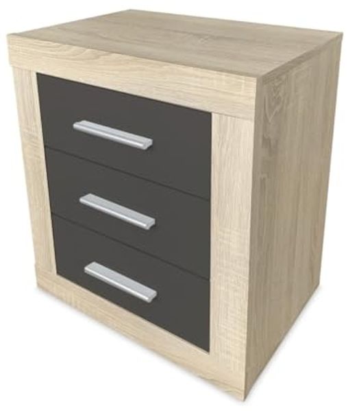 Mattfy Cambria und Graphit Nachttisch Victoria mit 3 Schubladen, praktisches und Elegantes Design, Farben, Holz, 50 cm (Breite) x 60,5 cm (Höhe) x 34,5 cm (Boden)