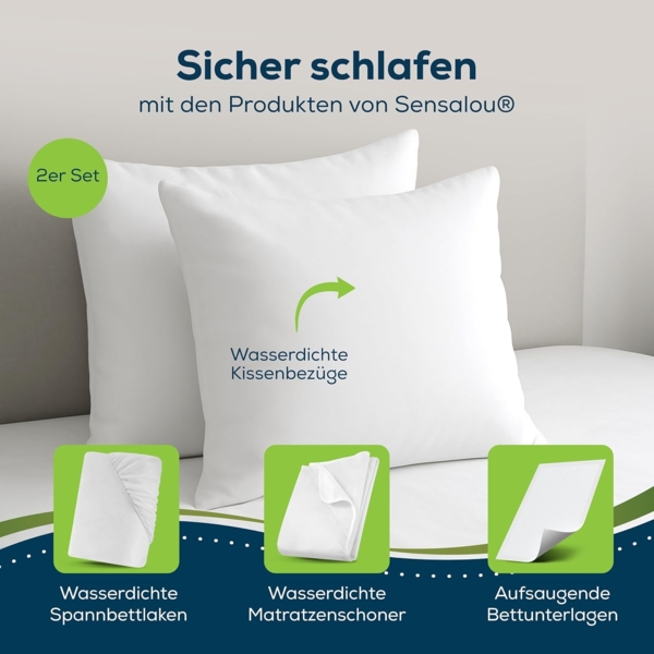 Sensalou Microfaserkissen Kopfkissenbezug mit Reißverschluss wasserdicht weiß - 2 Stück, Set, 2er Set Bild 7