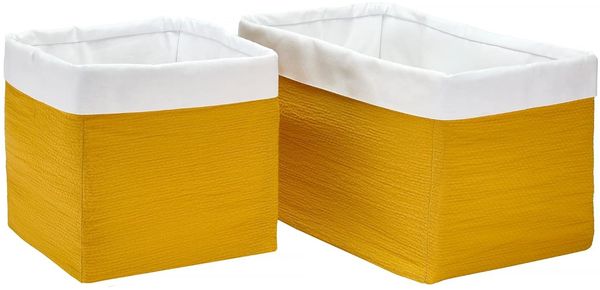 KraftKids Stoff-Körbchen in Doppelkrepp Gelb Mustard, Aufbewahrungskorb für Kinderzimmer, Aufbewahrungsbox fürs Bad, Größe 20 x 33 x 20 cm