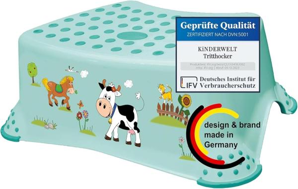 KiNDERWELT Tritthocker Premium stabiler Tritthocker Funny Farm aquamarin