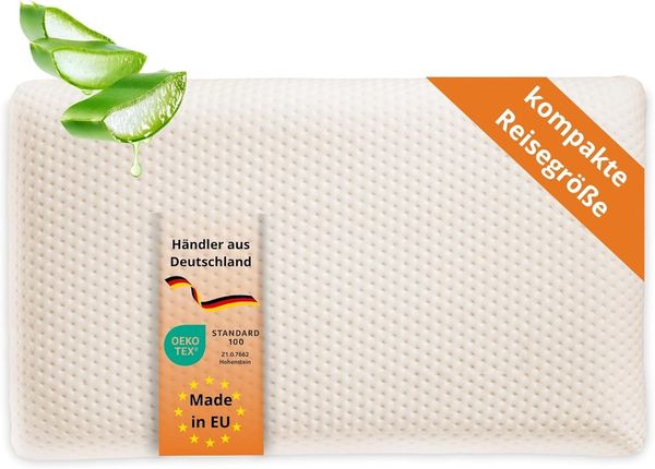 sleepling Nackenstützkissen Orthopädisches Reise- und Nackenstützkissen, Füllung: Viscoelastischer Schaum, Bezug: 100% Polyester Aloe Vera veredelt, Seitenschläfer, Rückenschläfer, Bauchschläfer, Viskoelastischer Schaum, Memory Effekt, geringe Größe fü...