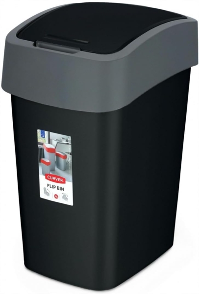 Curver Mülleimer Curver Mehrzweck-Abfallbehälter Mülleimer Flip 25L in schwarz/grau
