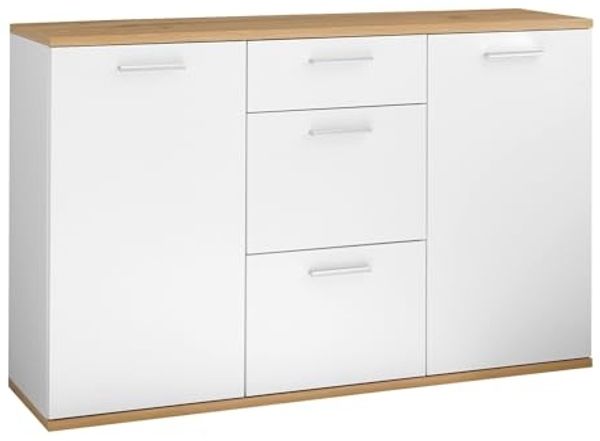 Kommode BC 1035 Sideboard mit 3 Schubladen Weiß / Artisan Eiche Nb. ca. 135 x 86 x 38 cm
