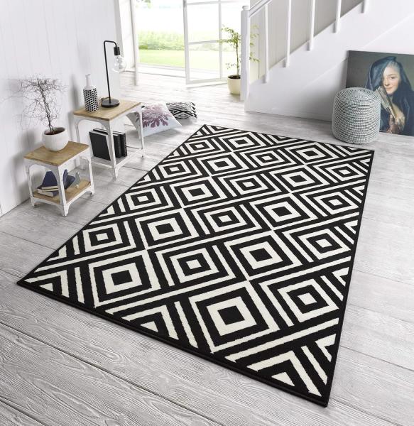 Kurzflor Teppich Art Schwarz Creme - 70x140x0,9cm