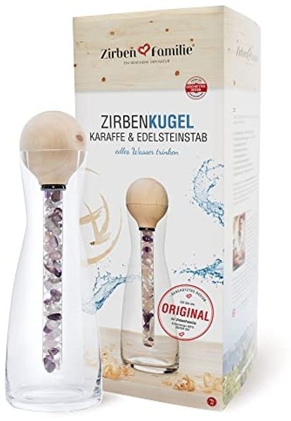 Zirbenfamilie Wasserkaraffe Zirbenkugel Edelstein Stab Karaffe, (Edelstein Set)